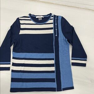 Alia Navy, Light Blue & Cream Striped Crewneck Sweater